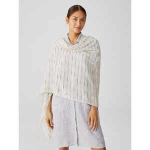 Eileen Fisher Striped Organic Cotton Mesh Scarf Cream w/ Black Made in Italy